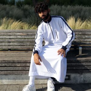 Mens Designer Thobe Cuffed Sporty White Stripe