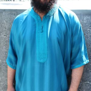 Men's Moroccan Gandora Kaftan Teal With Stripes