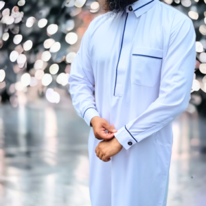 Men’s Premium Collared Thobe Jubba With Cuffs White