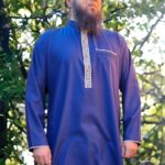 Men's Designer Thobe Jubba in High Quality Imported Fabric With Embroidery - Navy Blue