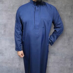 Mens Collared Button Closing Thobe Navy Blue