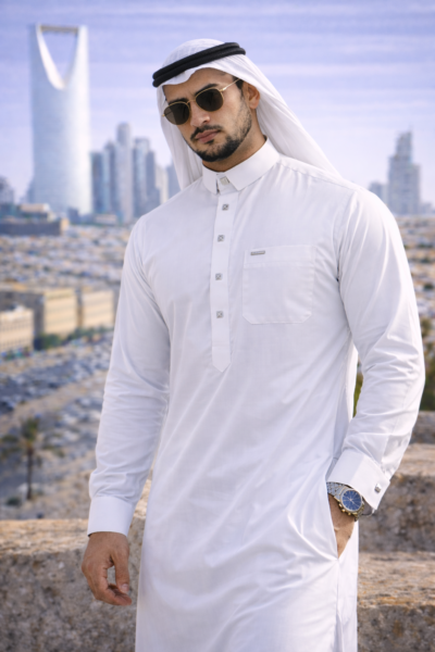 Men's Thobe Jubba in High Quality Imported Fabric with Buttons Collar Cuffs White - Image 3